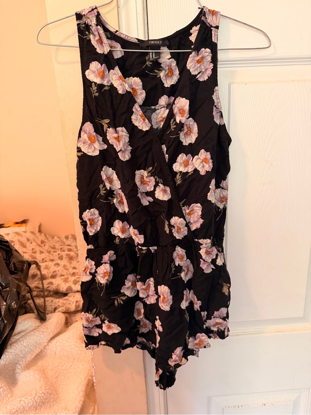 Forever 21 Black Mini Skirt with Pink Floral Print